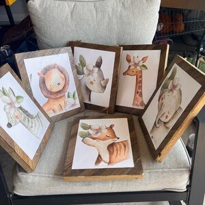 Rustic Animal Art Print Set with Wooden Frames